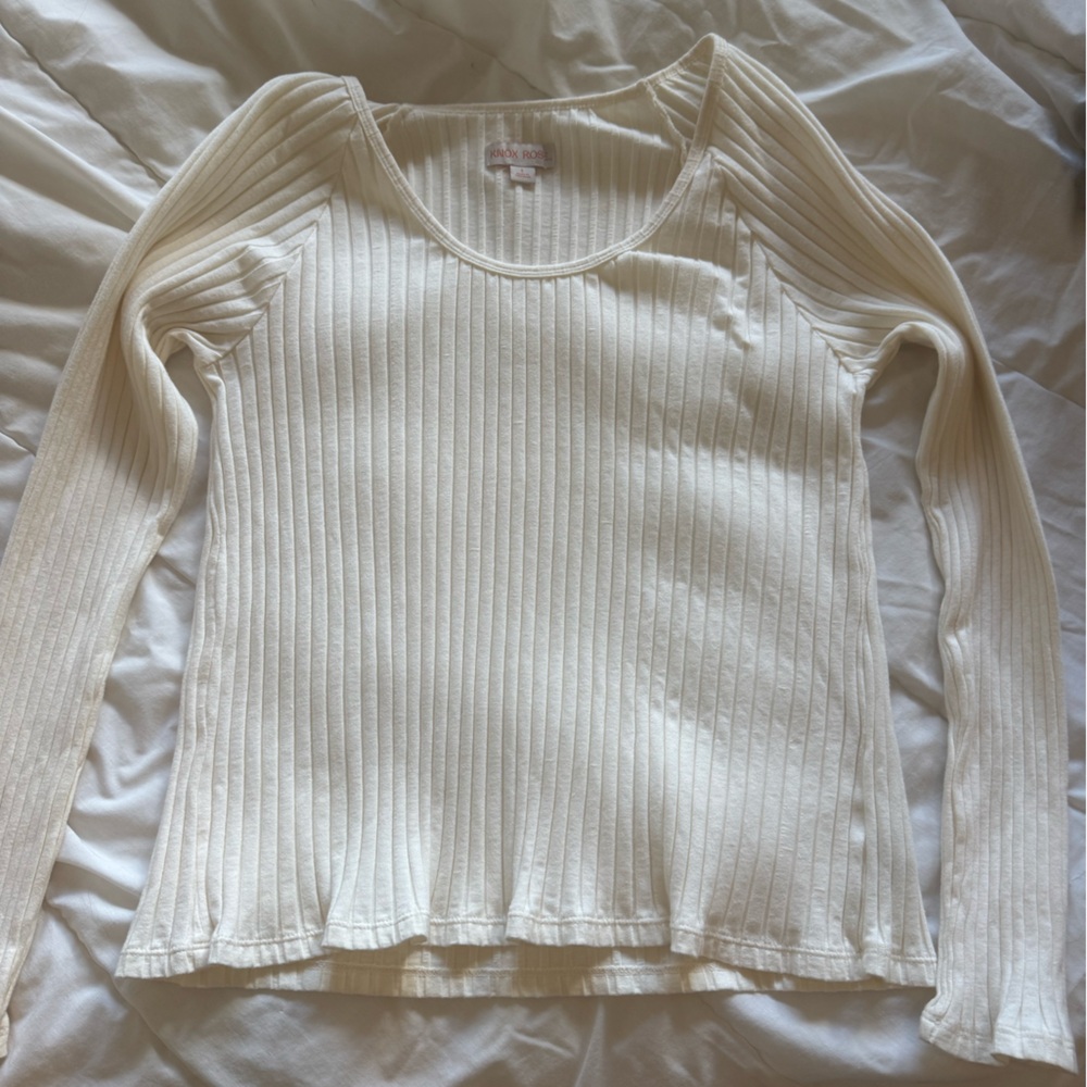 Knox Rose Cream Crew Neck Long Sleeve with Ribbed Texture